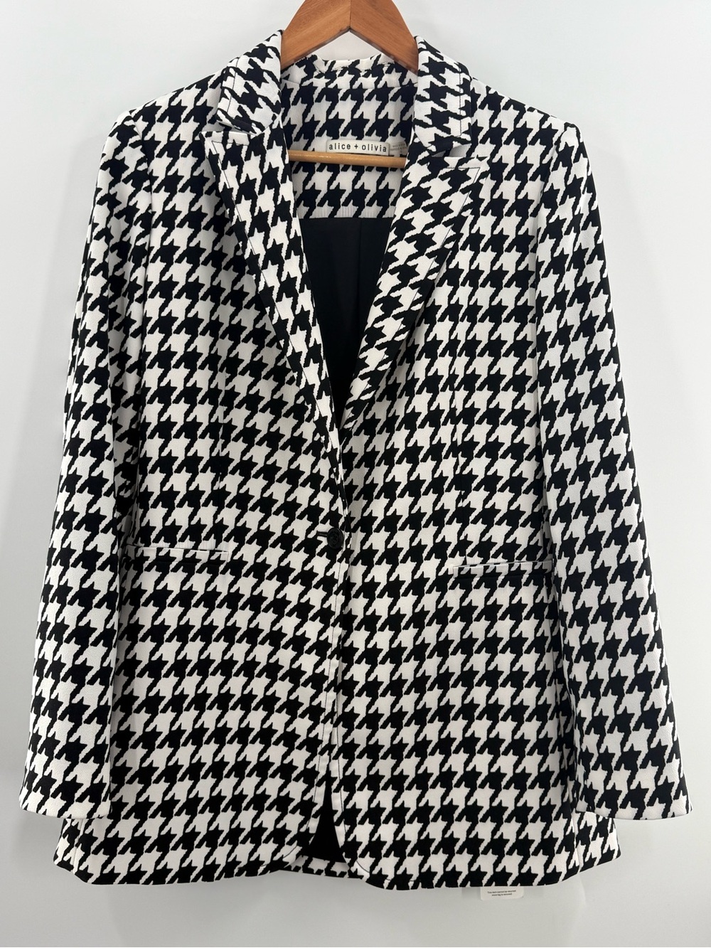Alice + Olivia Breann Long Fitted Houndstooth Single Button Classic Blazer 10 - Picture 2 of 16